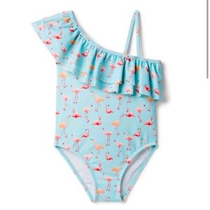 Janie and Jack Girl’s Blue Flamingo Swimsuit | 18-24mo